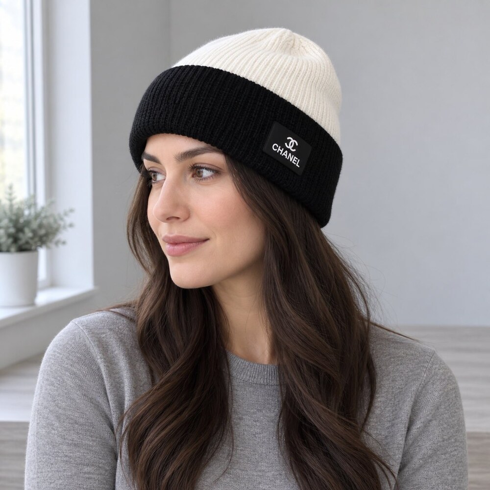 CHANEL Two-Tone Logo Patch Beanie - Picture 3 of 6